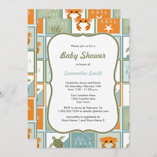 海テーマベビーシャワー招待状 招待状 (正面/裏面)