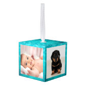 海テーマ.ベビー初めてのクリスマス3枚の写真 キューブオーナメント (裏面アングル)