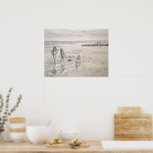 海ディスカバービーチデイペンシルアートスケッチ ポスター (キッチン)