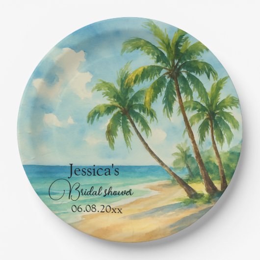 海トロピカルアイランドビーチブライダルシャワー ペーパープレート (正面)
