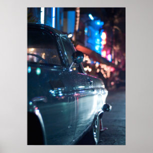 海ドライブの古い車 ポスター