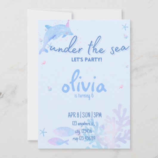 海ドルフィンアンダーザシー誕生日招待状 招待状 (正面)