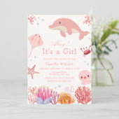 海ドルフィンガールベビーシャワーの下のピンクのアホイー 招待状 (スタンド正面)