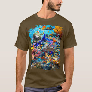 海ドルフィンシャークタートルコーラルシーフィッシュオルカホワ Tシャツ