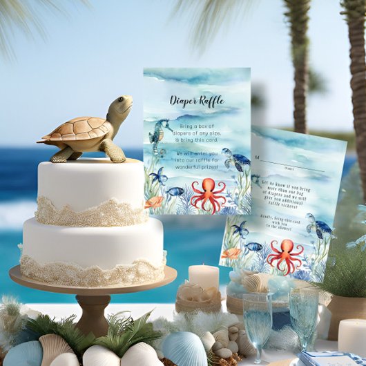 海ドルフィンタートルブルーおむつラッフルの下 エンクロージャーカード