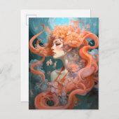 海ニンフコーラルピンクブルーファンタジーアート ポストカード (正面/裏面)