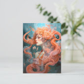 海ニンフコーラルピンクブルーファンタジーアート ポストカード (スタンド正面)