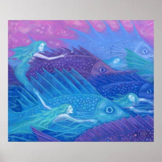 海ノマド、航海のファンタジーアートメルメイド&フィッシュ ポスター (正面)