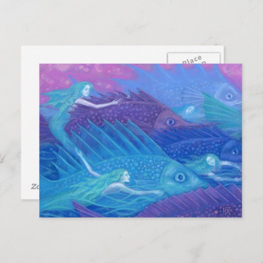 海ノマド、航海のファンタジーアートメルメイド&フィッシュ ポストカード (正面/裏面)