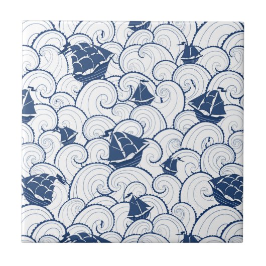 海パターンのヨット タイル (正面)
