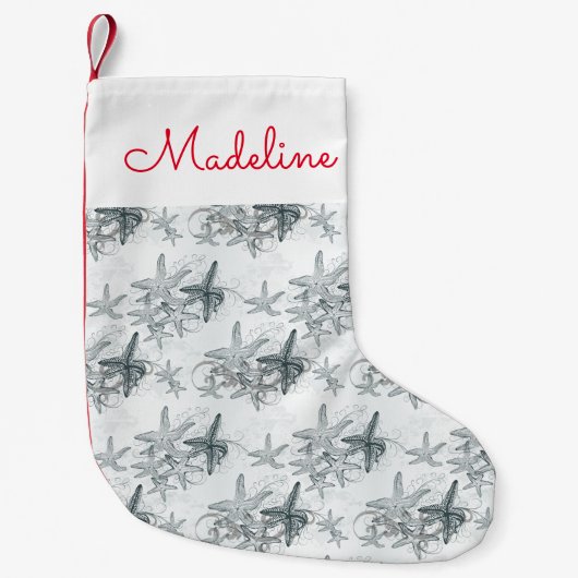 海パターン|のヒトデはあなたの名前を加えます スモールクリスマスストッキング (正面)