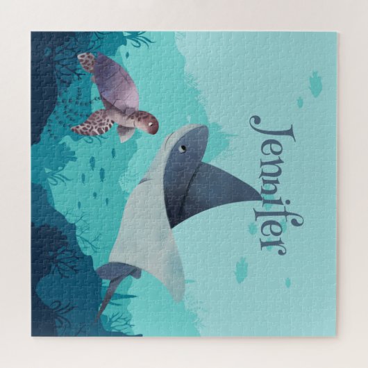 海パーソナライズされたの下のアカガミガメ ジグソーパズル (横)