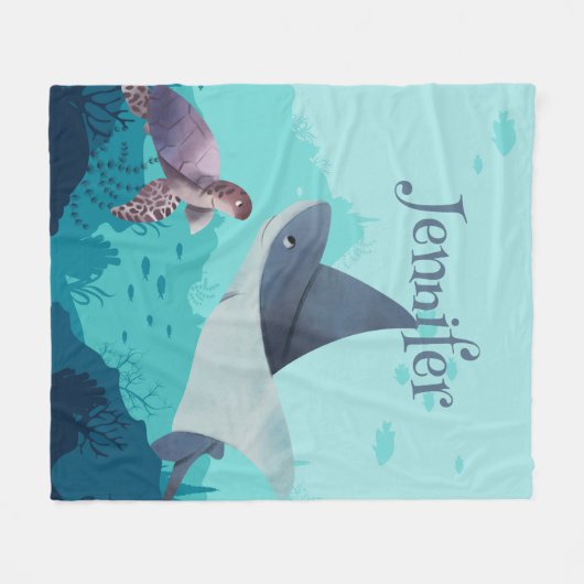 海パーソナライズされたの下のアカガミガメ フリースブランケット (正面(横))