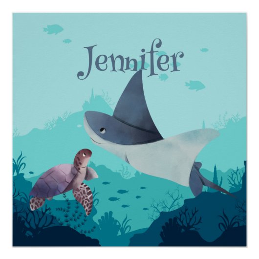 海パーソナライズされたの下のアカガミガメ ポスター (正面)
