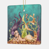 海パーソナライズされたの下の人魚と海馬 セラミックオーナメント (左)