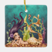 海パーソナライズされたの下の人魚と海馬 セラミックオーナメント (正面)
