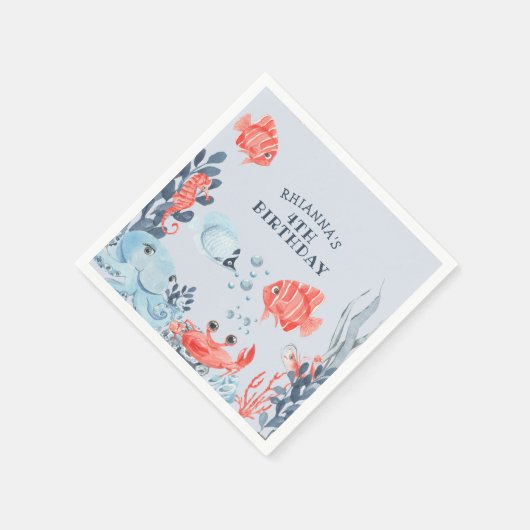海パーソナライズされたの下の子供たち スタンダードカクテルナプキン (角)