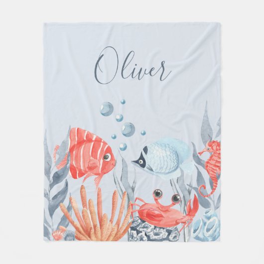 海パーソナライズされたの下の子供たち フリースブランケット (正面)
