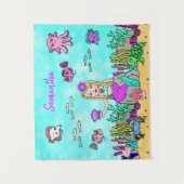 海パーソナライズされたの壁画下の人魚 タペストリー (正面)