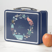 海パーソナライズされたの水色名の下の鯨 メタルランチボックス (インサイチュ)