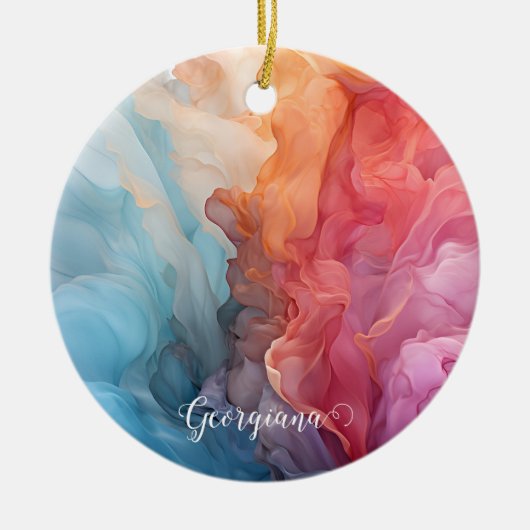 海パーソナライズされたカラフルアルコールインクに沈む セラミックオーナメント (正面)
