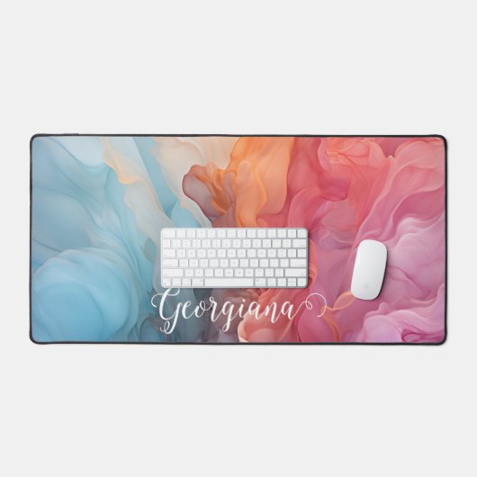 海パーソナライズされたカラフルアルコールインクに沈む デスクマット (キーボード&マウス)