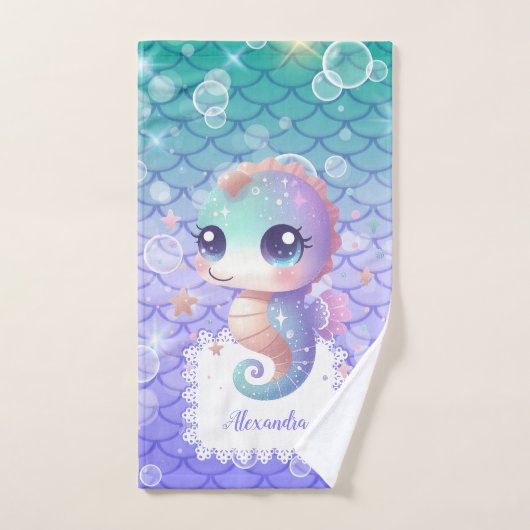 海パーソナライズされた下の水彩画 バスタオルセット (ハンドタオル)