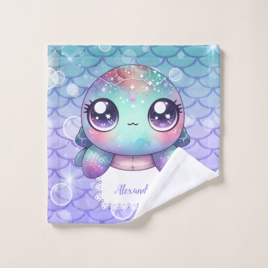 海パーソナライズされた下の水彩画 バスタオルセット (ウォッシュタオル)