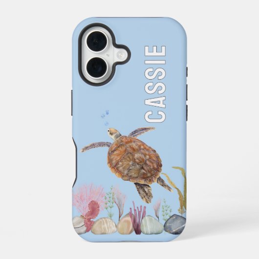 海パーソナライズされた亀の青の下で iPhone 16ケース (裏面)