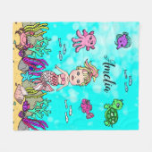 海パーソナライズされた毛布の下の人魚 フリースブランケット (正面(横))