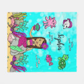 海パーソナライズされた毛布の下の人魚 フリースブランケット (正面(横))