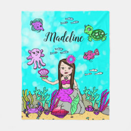 海パーソナライズされた毛布の下の人魚 フリースブランケット