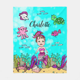 海パーソナライズされた毛布の下の人魚 フリースブランケット