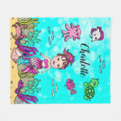 海パーソナライズされた毛布の下の人魚 フリースブランケット (正面(横))