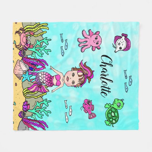 海パーソナライズされた毛布の下の人魚 フリースブランケット (正面(横))