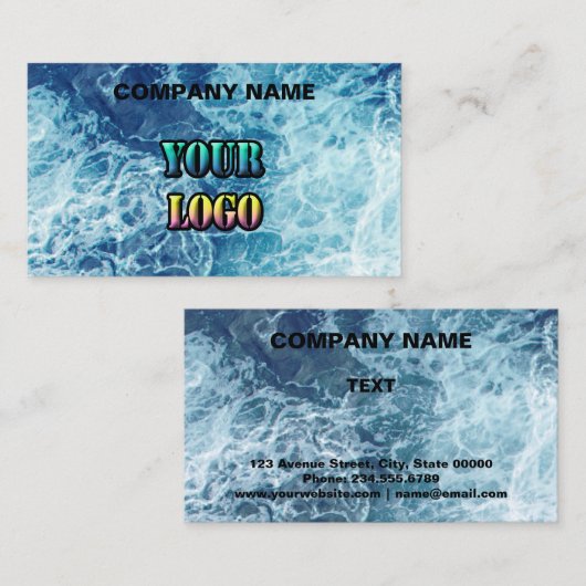 海パーソナライズされた海波ネイビー青自然水 名刺 (正面/裏面)