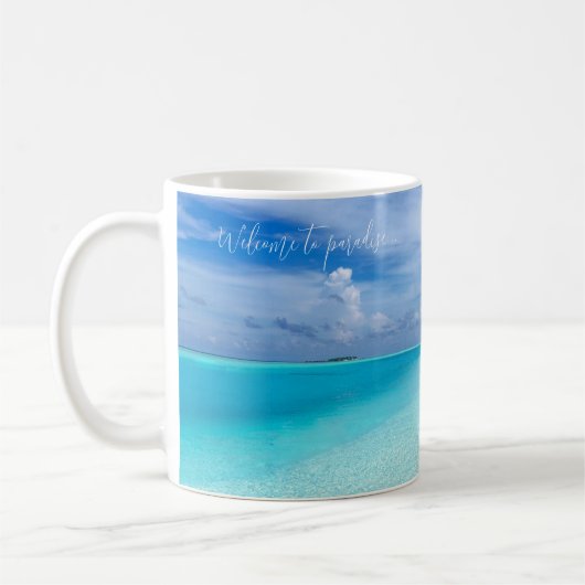 海パーソナライズされた海浜熱帯地域 コーヒーマグカップ (左)