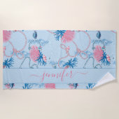 海パーソナライズされた礁模様の下の名前 ビーチタオル (正面)