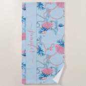 海パーソナライズされた礁模様の下の名前 ビーチタオル (正面)