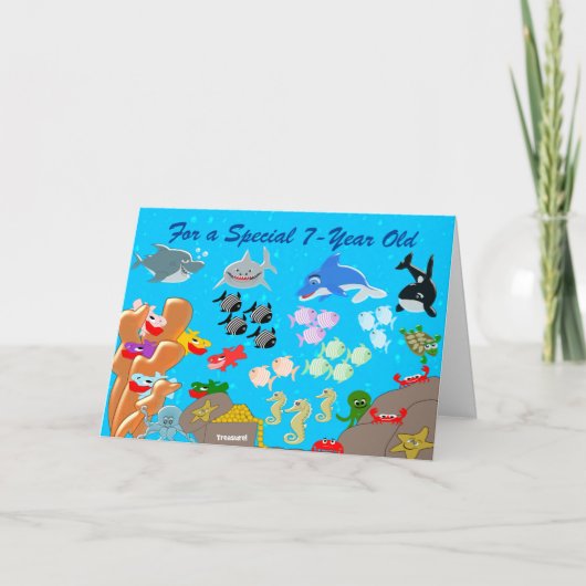 海パーソナライズされた第7誕生日 カード (正面)