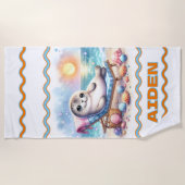 海パーソナライズされた辺の静寂:アザラシの休暇 ビーチタオル (正面)