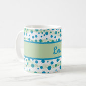 海パーソナライズされた青と緑による名前 コーヒーマグカップ (正面左)