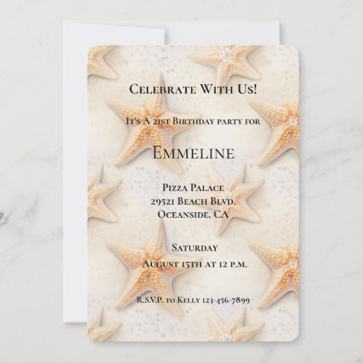 海ヒトデビーチ誕生日 招待状 (正面)