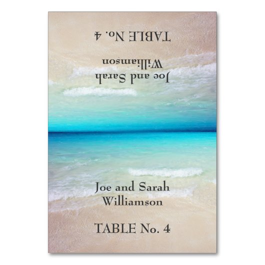 海ビュービーチテーマテント付きエスコートカード テーブルナンバー (正面)
