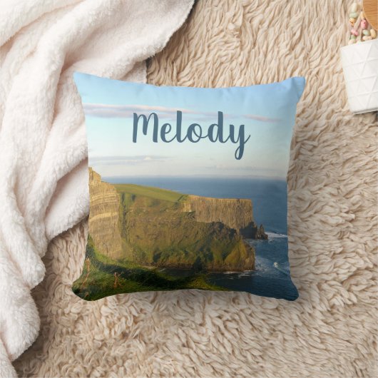 海ビュー深いブルー海辺の崖の名前フォト クッション (ブランケット)