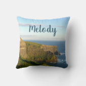 海ビュー深いブルー海辺の崖の名前フォト クッション (裏面)