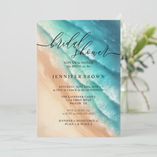 海ビーチかわいいシグネチャーサマーウォーター色 招待状 (スタンド正面)