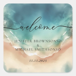 海ビーチかわいい署名 スクエアシール