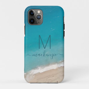 海ビーチとティール(緑がかった色)ブルーモノグラパーソナライズされたム iPhone 11 PROケース