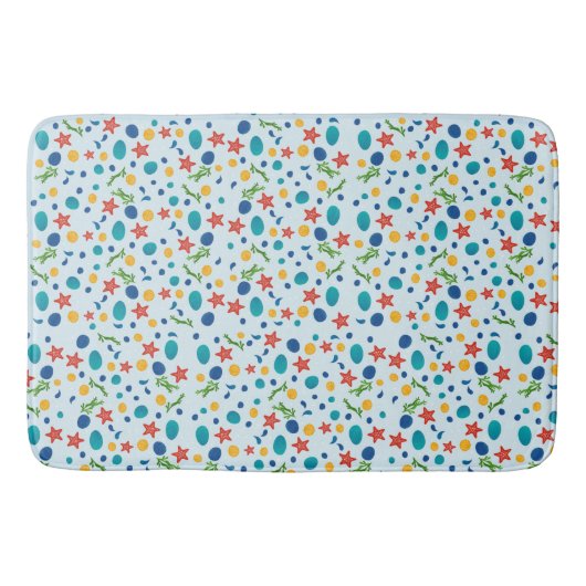 海ビーチとヒトデ、貝殻、小石 バスマット (正面)